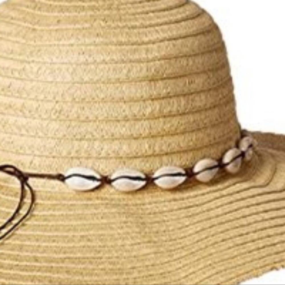 NEW Steve Madden Flopy Beach Sun Hat Shell Trim Boho Women's